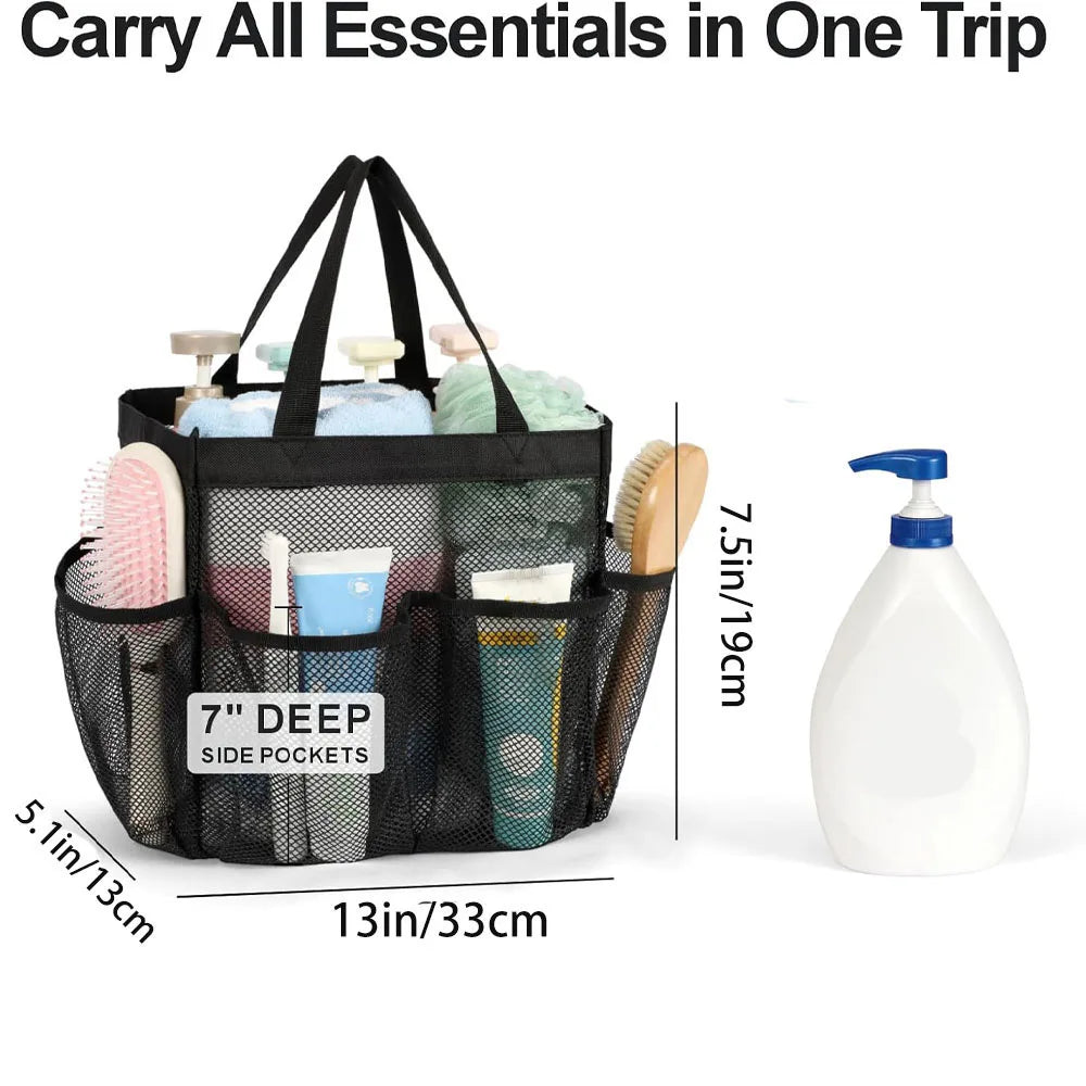 Mesh Shower Caddy Portable for College Dorm Room Essentials 8 Pockets 2 Handles Quick Dry Shower Bag for Travel BathroomHanging