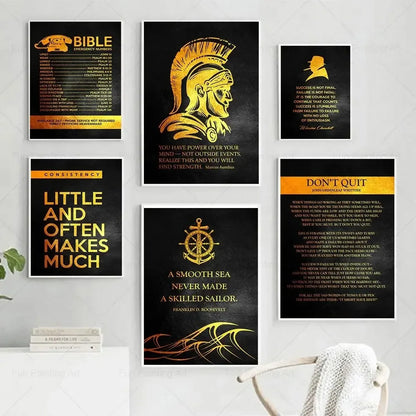 Motivational Quote Art Posters for Wall Black Golden Letters Inspiring Canvas Painting Wall Art Picture Office Living Room Decor