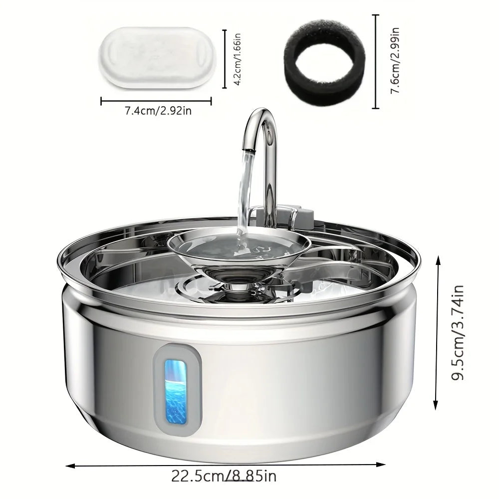 3L Stainless Steel Faucet Cat Fountain Visible Water Level Cats Water Fountain Ultra Quiet Pump Automatic Pet Fountain Bowl