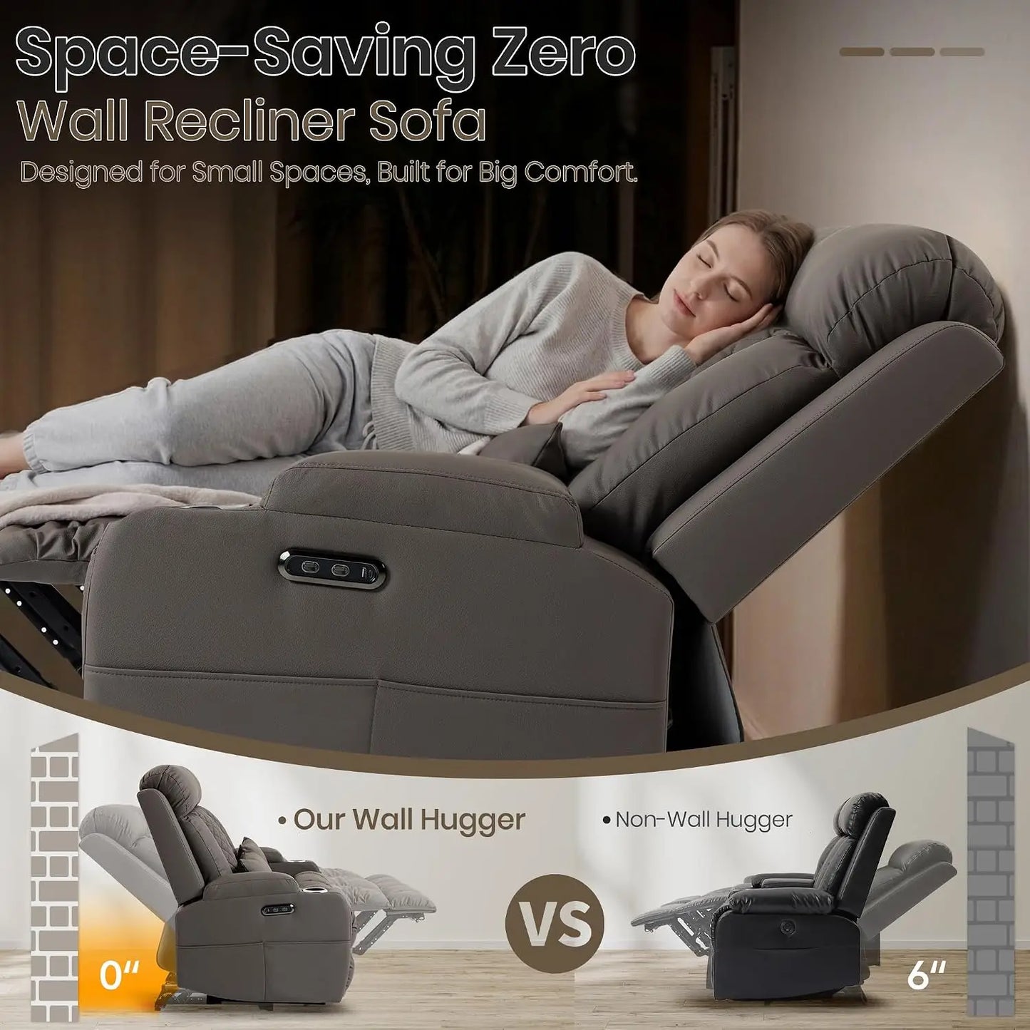 Electric RV Loveseat Recliner Sofa, Cat-Friendly Power Reclining Sofa Couch with Adjustable Headrest, Wall Hugger, Custom