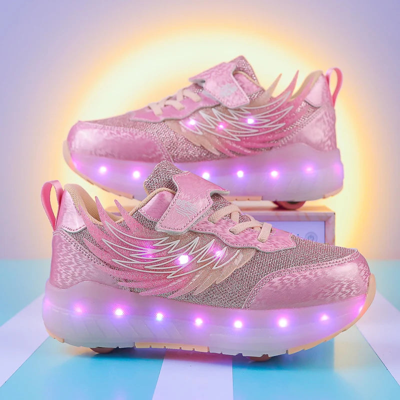 Kids' Light-up Roller Skates, 4-wheel Skate Shoes With Rechargeable LED Lights, Casual Breathable Sports Shoes for Students, Detachable Wheels