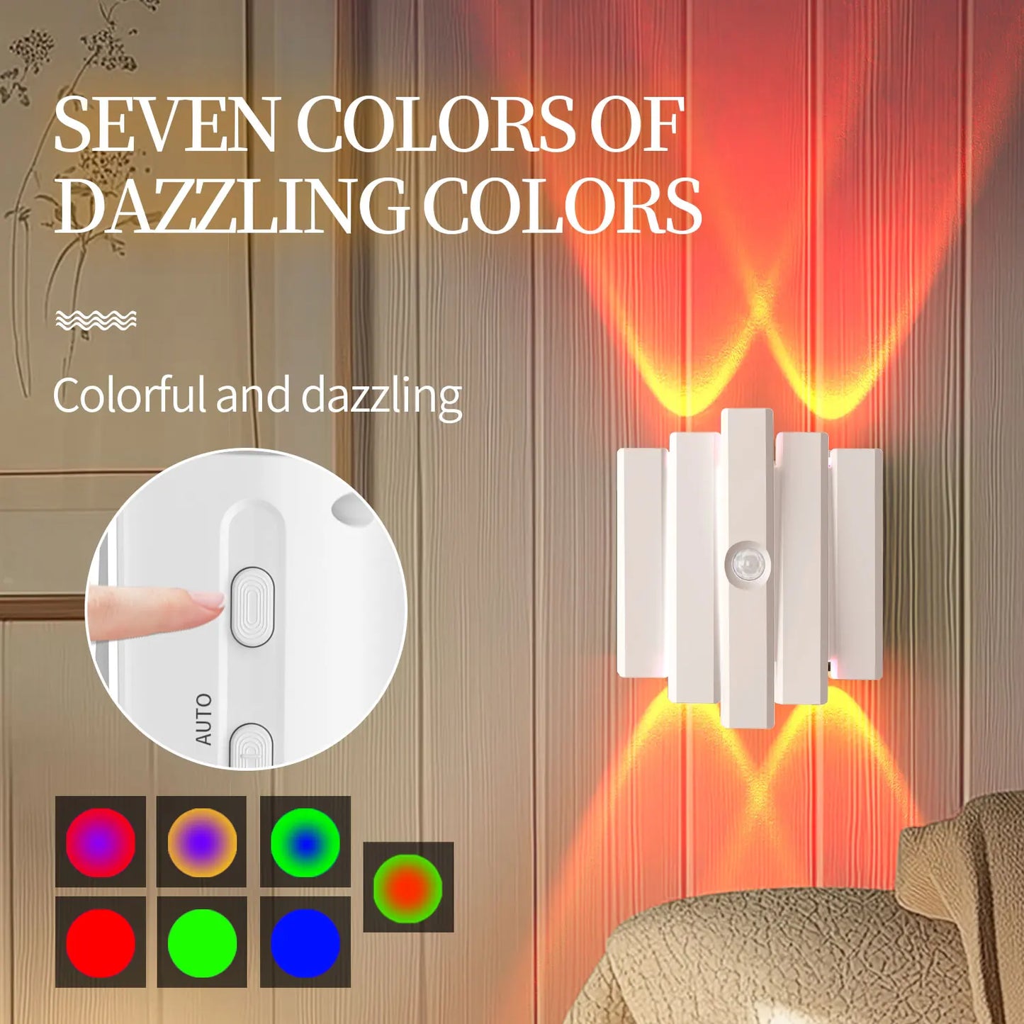 RGB Gradient LED Night Light with Motion Sensor Wall Lamp Rechargeable Ambient Light Dimmable Indoor Lights Magnetic Step Lamp