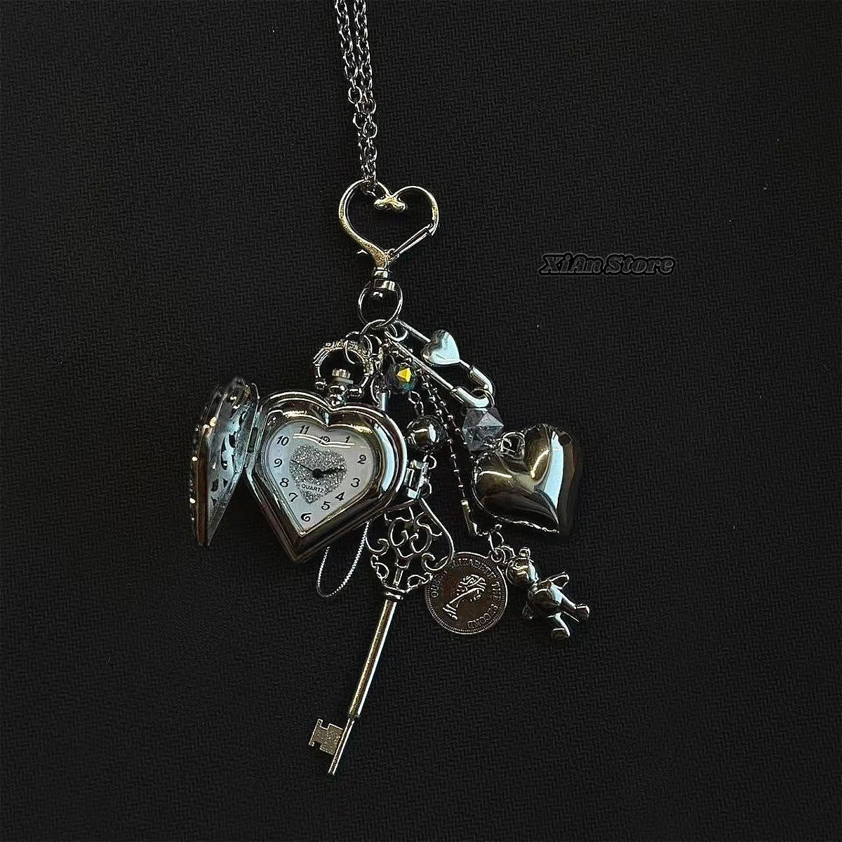 Original Hollow Heart Pocket Watch Chain Keychain Design Steampunk Clock Vintage Necklace Pendant Jewelry Watch Men Women Gift