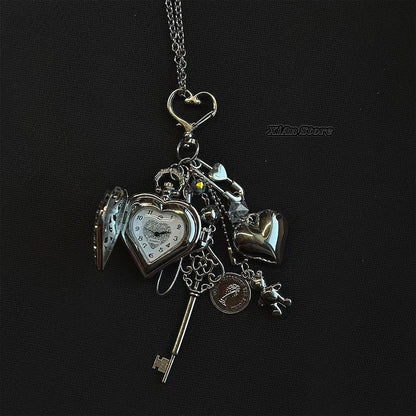Original Hollow Heart Pocket Watch Chain Keychain Design Steampunk Clock Vintage Necklace Pendant Jewelry Watch Men Women Gift