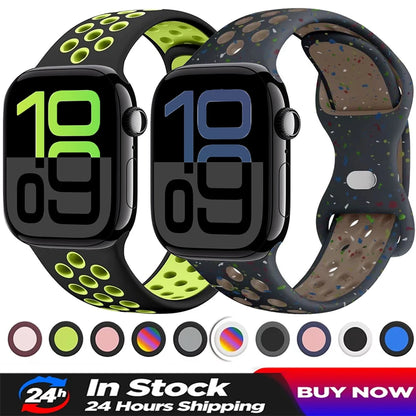 Silicone Strap For Apple Watch 11 10 9 8 7 46mm 45mm 42mm 41mm Ultra 3/2 49mm Breathable Bracelet Wristband iWatch 6 5 4 SE 44mm