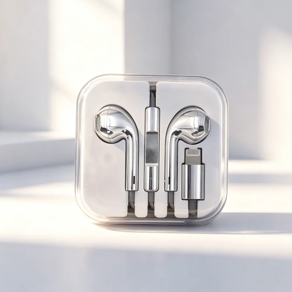 Fashion Silver Wired Type-C or Lightning In-Ear Earphones Compatible with Tablets Laptops - Headphones for General Use