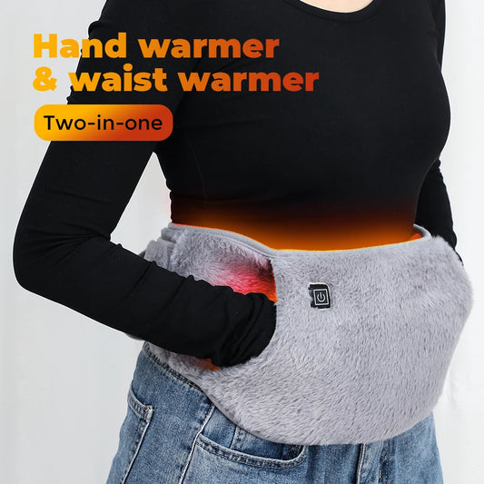 USB Electric Heating Belt 2-in-1 Abdominal Hand Warmer Winter Waist Heater Hot Compress Lumbar Uterus Relieve Menstrual Cramps