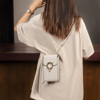 FOXER Fashion Split Leather Cellphone Bag Women's Shoulder Bag Light Luxury Female Crossbody Bag Mini Phone Travel Bag for Girl