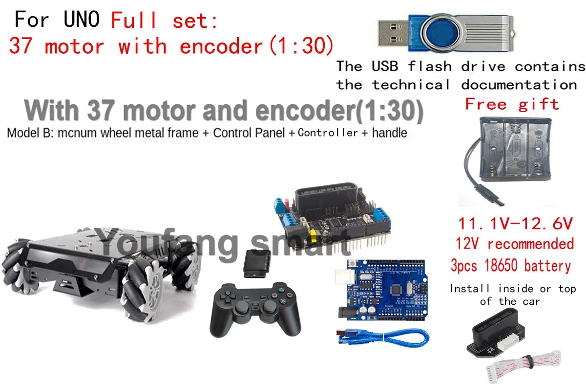 25Kg Load RC Tank V3 Mecanum Wheel Robot Car For Arduino Robot DIY Kit with Encoder Motor and Ps2 Handle Programmable Robot Kit
