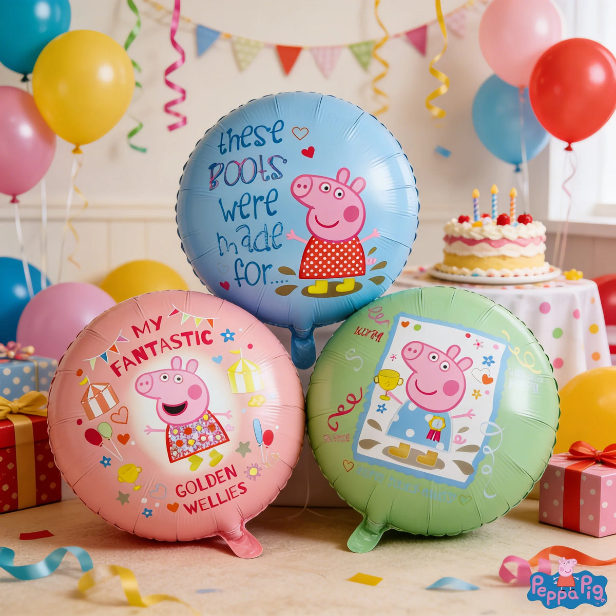 3pcs Peppa Pig Theme round Aluminum Foil Balloons Set for Pig Birthday Party Holiday Decorations