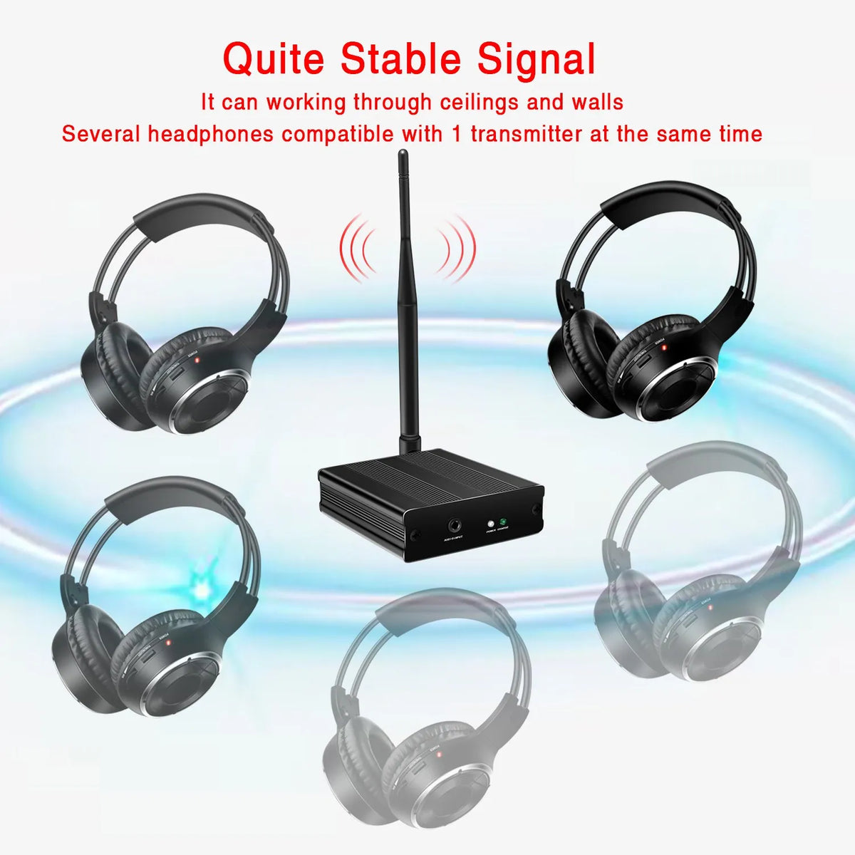 3 Channel Silent Disco Wireless Headphones Bundle with 500m Distance Transmitter for Entertainment Party