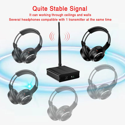 3 Channel Silent Disco Wireless Headphones Bundle with 500m Distance Transmitter for Entertainment Party