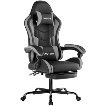 Ergonomic Gaming & Office Chair, Footrest, Racing Design Black/Grey | PVC with headrest,lumbar, Adjustable Height