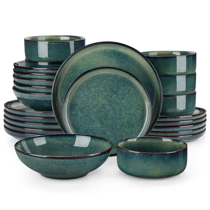 Vancasso 24 Piece Green Klin Change Glaze Stoneware Set Dinnerware Set with 6pcs Dinner Plate/Dessert Plate/Soup Plate/Bowl