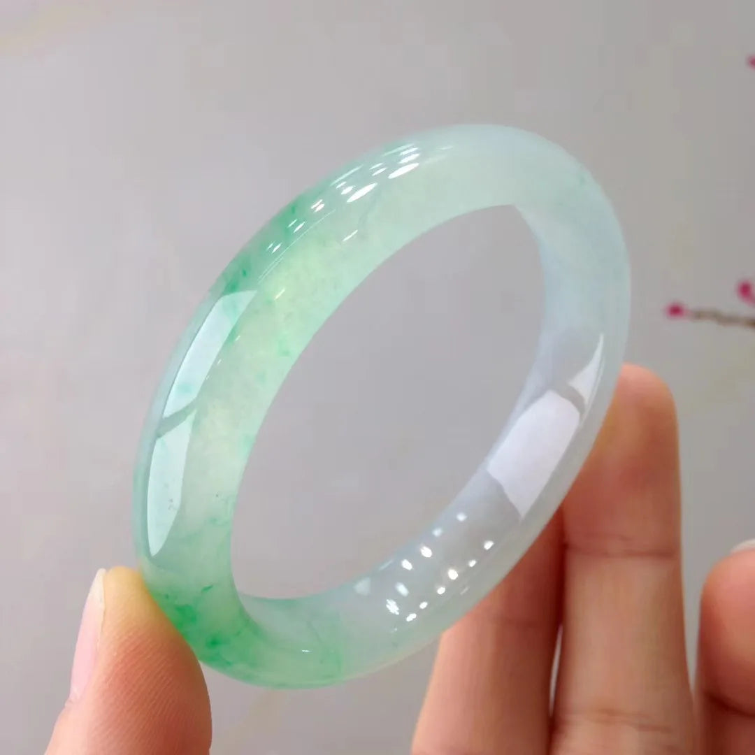 Natural Myanmar A-grade Jade Bracelet for Women's Ice Glutinous Floating Flower Light Green Handle Exquisite Temperament Jewelry