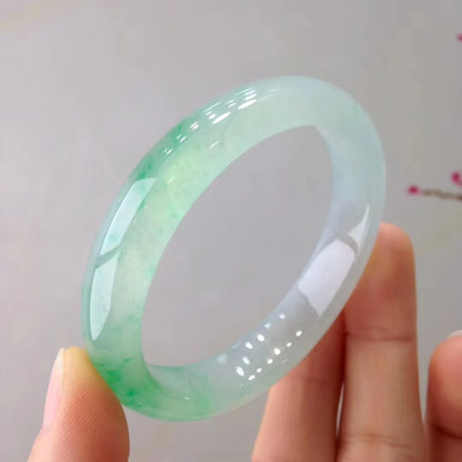Natural Myanmar A-grade Jade Bracelet for Women's Ice Glutinous Floating Flower Light Green Handle Exquisite Temperament Jewelry