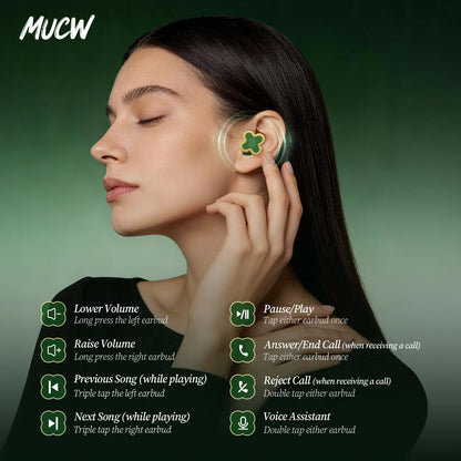 Luxury Four‑Leaf Clover TWS Earbuds MUCW CO06 Bluetooth 6.0 ENC Noise Cancelling Headset Light Weight Fashion Jewelry Earphone Gift for Ladies Daily Wear
