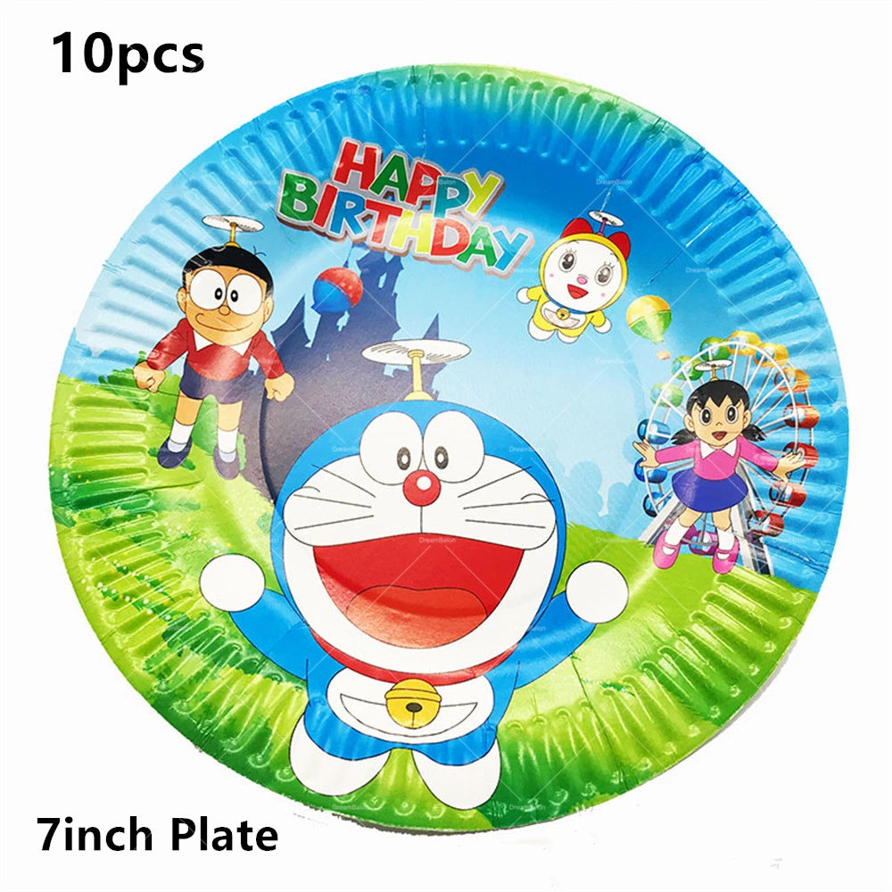 Doraemoned Balloons Cartoon Blue Jingle Cat Party Decoration Supplies Happy Birthday Banner Disposable Tableware Kid Cake Topper