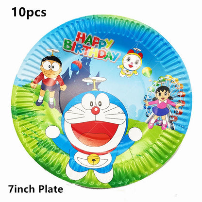 Doraemoned Balloons Cartoon Blue Jingle Cat Party Decoration Supplies Happy Birthday Banner Disposable Tableware Kid Cake Topper