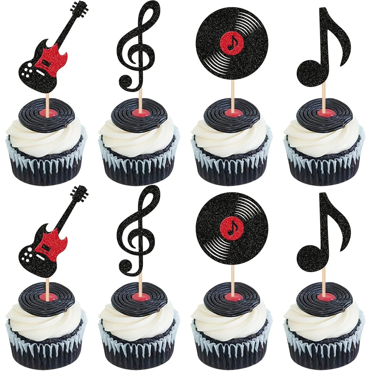 Music Party Cake Topper Guitar CD Optical Disc Musical Note Happy Birthday Decoration Baby Shower Party Dessert Baking Supplies