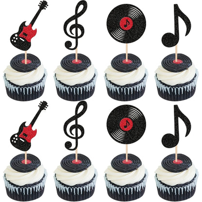Music Party Cake Topper Guitar CD Optical Disc Musical Note Happy Birthday Decoration Baby Shower Party Dessert Baking Supplies