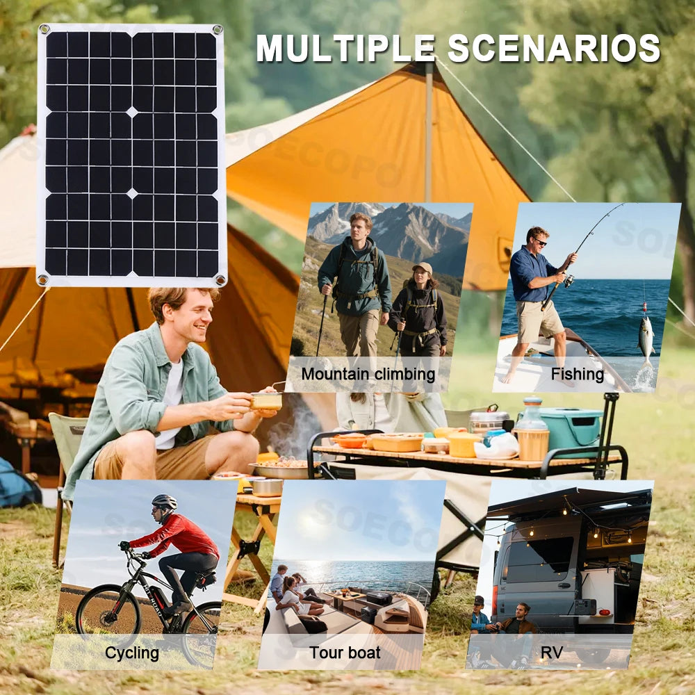 SOECOPO 10000W Complete Solar Kit 2×500W Panels, 12V/24V To 110V/220V Inverter Two Socket 100A Controller – For Home Camping