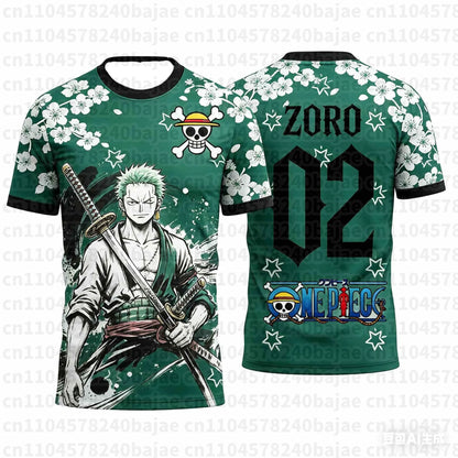 Summer One Piece Luffy Pattern T-shirt Japanese Anime Style Football Jersey Quick-drying Sports T-shirt for Men Family Matching