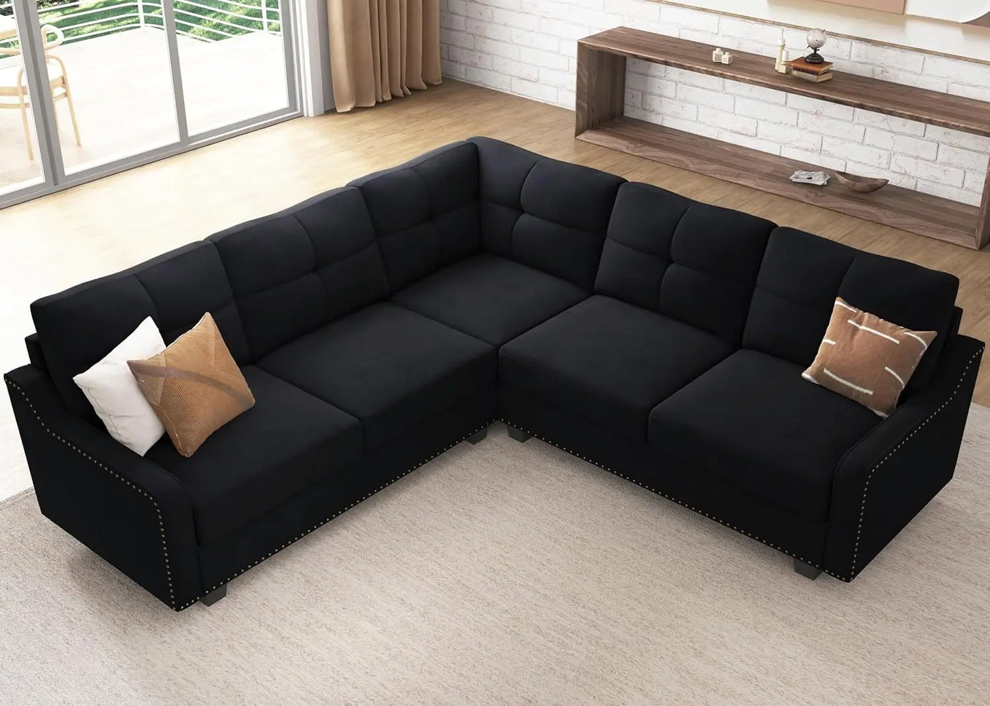 Convertible Sectional Sofa L Shaped Couch,Velvet Black, Custom