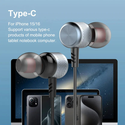 EARDECO Bass Wired Earphone Gaming Earbuds 3.5mm/typec Wired Headphones Stereo Noise Reduction Headphone Auriculares with mic