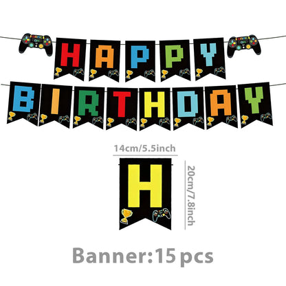 Gamepad Boy Birthday Party Decorations Paper Cup Plate Napkin Tablecloth Banner Caketopper Balloons For Baby Shower Supplies