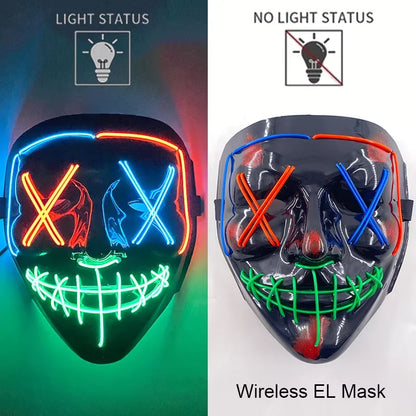 Wireless LED Purge Mask Neon Glow In Dark Scary Grimace Full Face Mask Cosplay Rave Bar Club Masquerade Carnival Party Decor