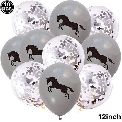 10pcs Horse Balloons Set Party Decor Confetti Sequin Balloons Foil Latex Party Balloons Kid Aldult Cowboy Cowgirl Birthday Party