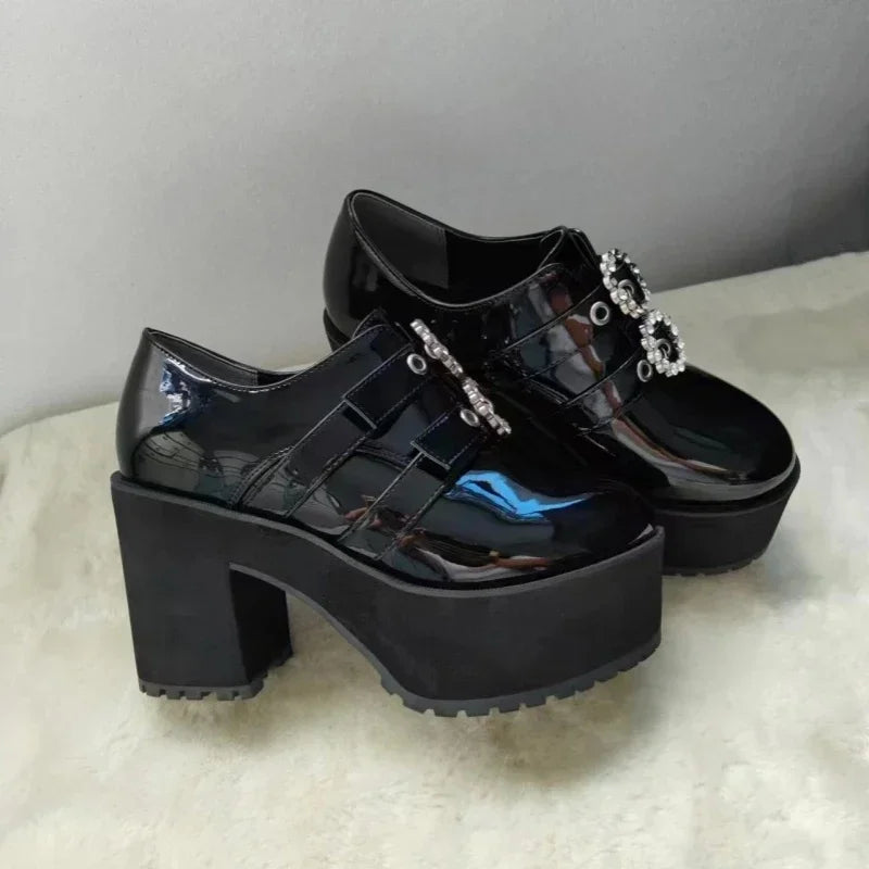 RGD4 Japanese Mine Series Round Drill Buckle JK Patent Leather Shoes Student Mass-Produced Platform High Heels Uniform Wom DP[7/