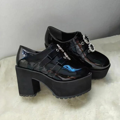 RGD4 Japanese Mine Series Round Drill Buckle JK Patent Leather Shoes Student Mass-Produced Platform High Heels Uniform Wom DP[7/