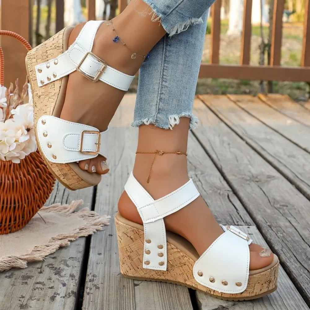 Women Summer Elegant Women Peep Toe Buckle Strap Platform Buckle Strap Non-slip High Heel Sandals Plus Size 36-44 Shoes