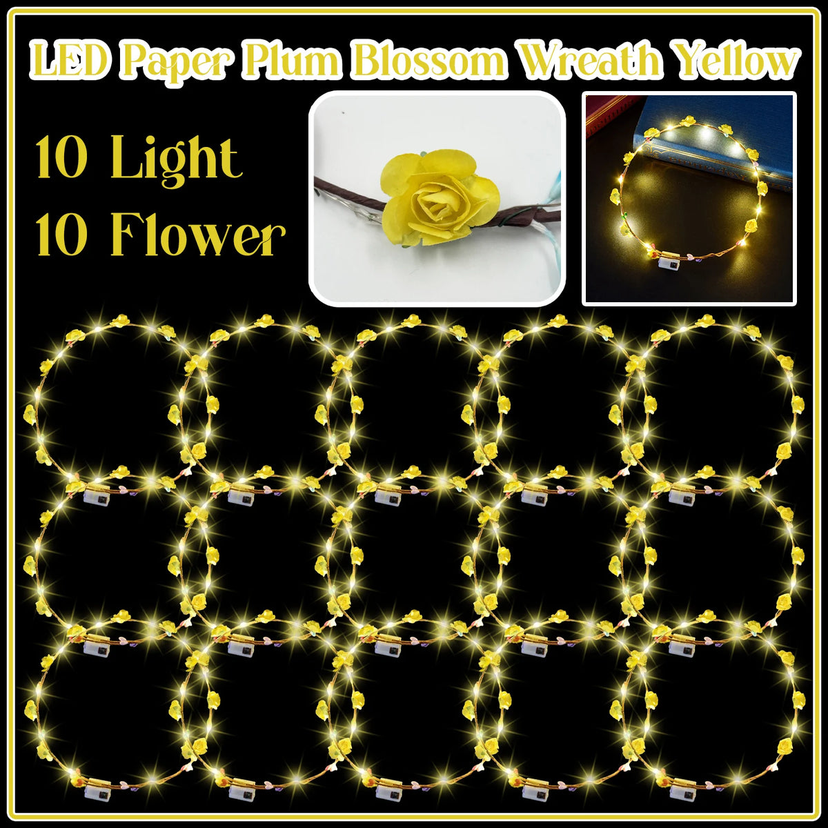 10-100Pcs LED Flower Headbands Light up Flower Headband Glow in the Dark Headband Wedding Party Music Festival Favors for Guest