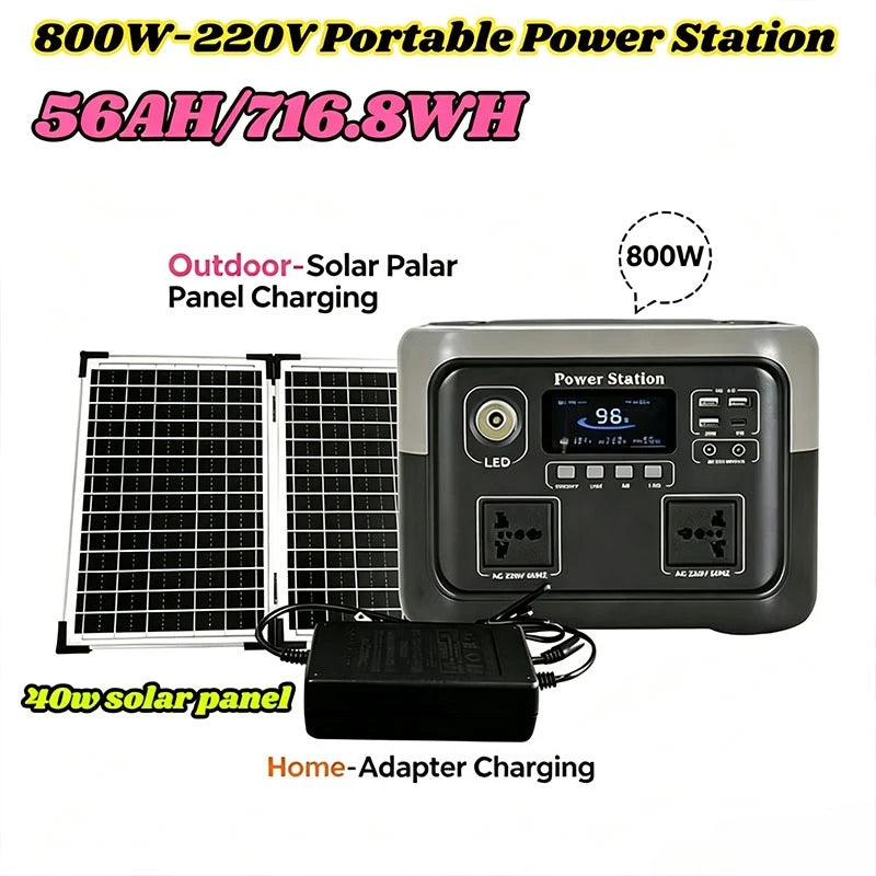 New 800W 716.8WH Portable Power Station 600W/800W Solar Generator Backup Power Bank for Outdoor Camping Home Emergency RV Travel