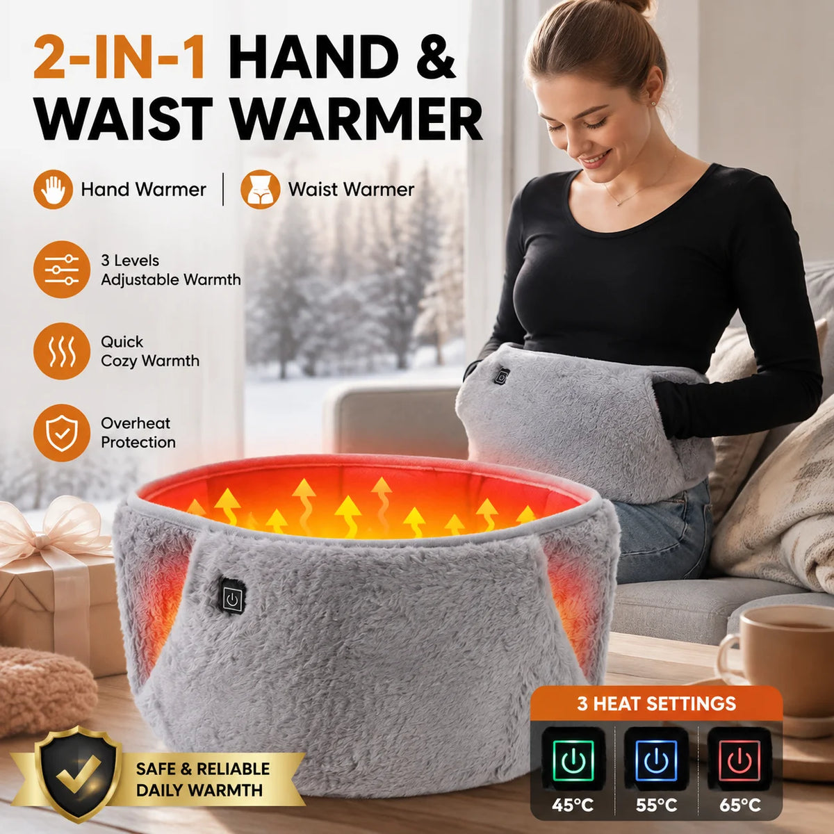 USB Electric Heating Belt 2-in-1 Abdominal Hand Warmer Winter Waist Heater Hot Compress Lumbar Uterus Relieve Menstrual Cramps