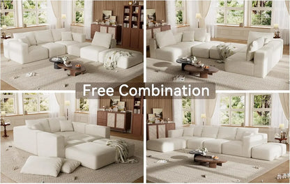 Extra Deep 150 Inch Oversized Modular Sofa Beige Couch Sectional Six Seat