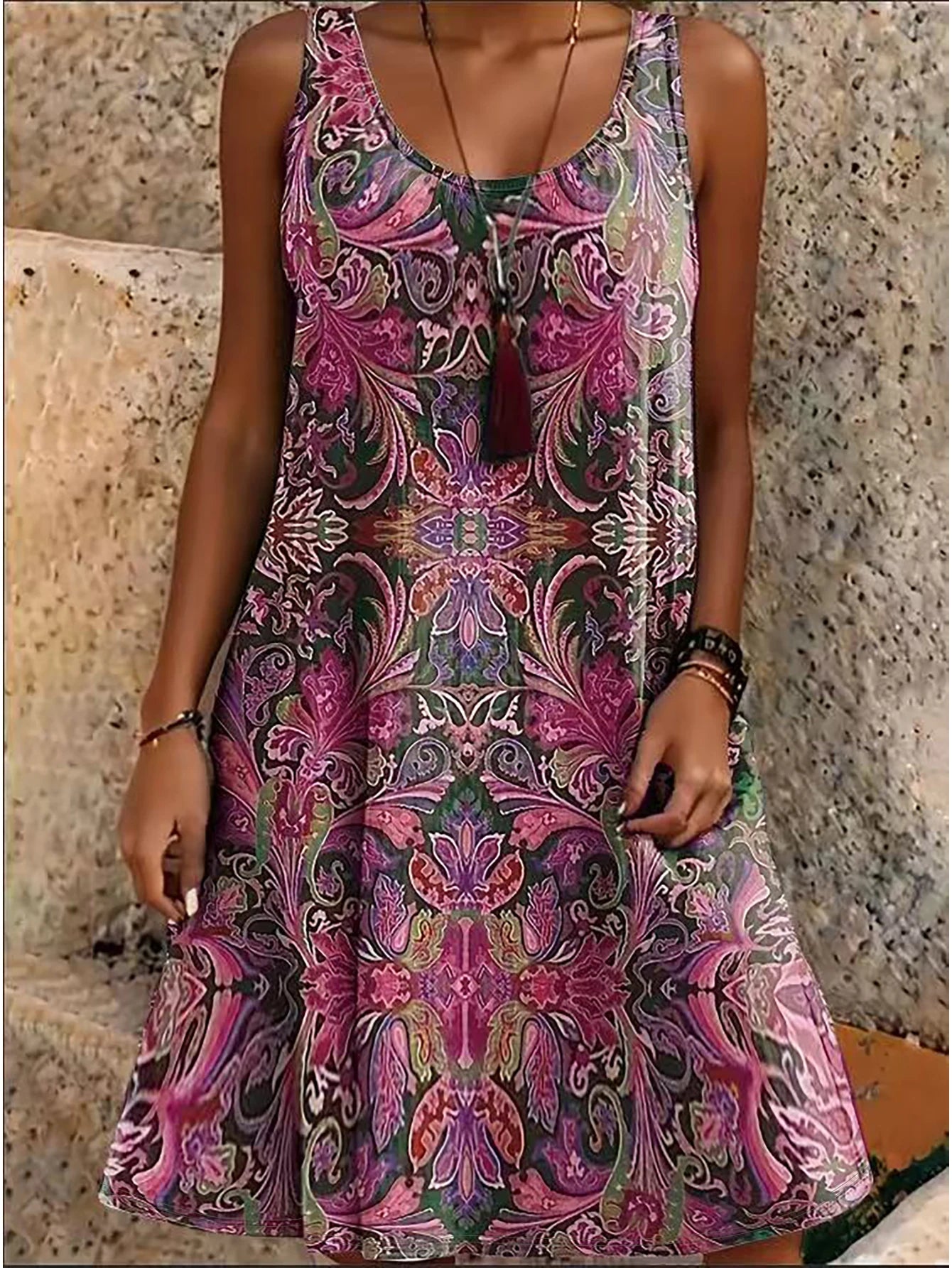 Plus size women's fashion vacation style geometric print overall dress