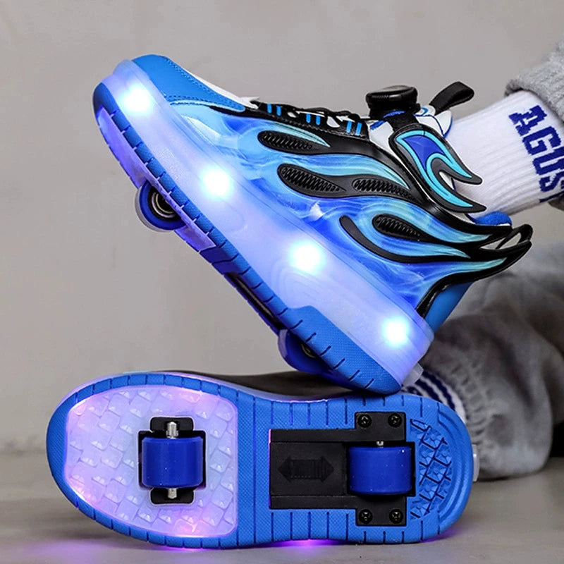 Children LED Flashing Luminous Two Wheels Roller Skate Shoes Kids Boys Girls Glowing Sport Sneaker Skateboard USB Charging Shoes