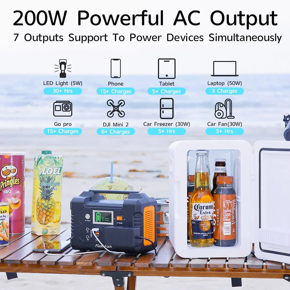 FlashFish E200 151Wh Portable Power Station 200W Pure Sine Wave Solar Generator, 40800mAh Battery Backup with AC/DC/USB Outputs, 7 Devices Charging, for Camping, Travel, Emergency, Outdoor Use