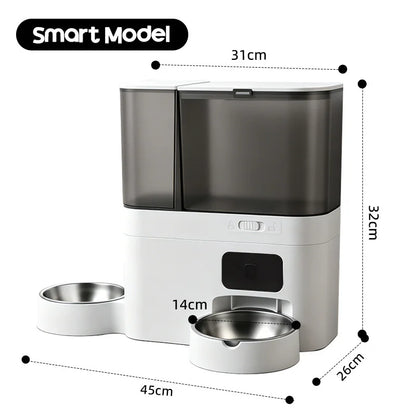 Pet Food and Water Dispenser 5L+3L Button WiFi Camera Tuya APP Automatic Smart Cat Feeder for Cats Dogs Stainless Steel Bowl