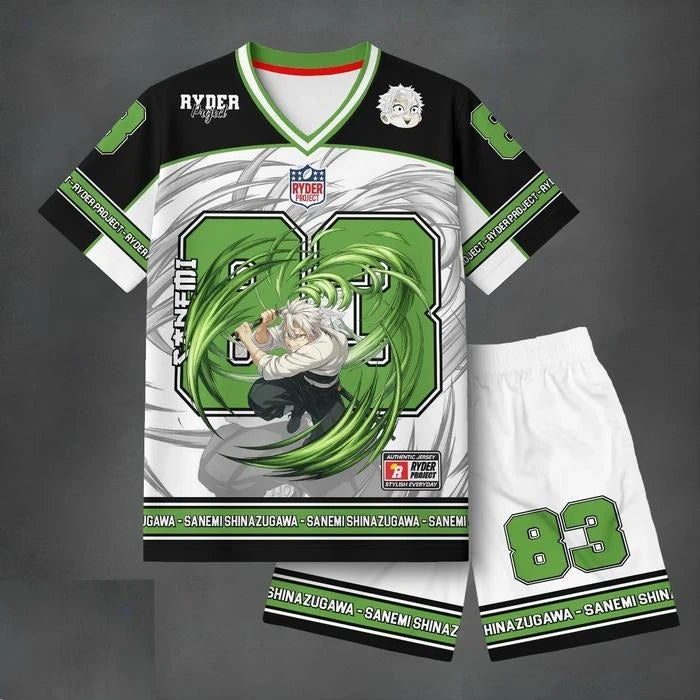 Demon Slayer Shinobu Kocho #67 Jersey 2-Piece Set Men's Anime Butterfly Wing Short Sleeve Tee and Shorts Casual Streetwear