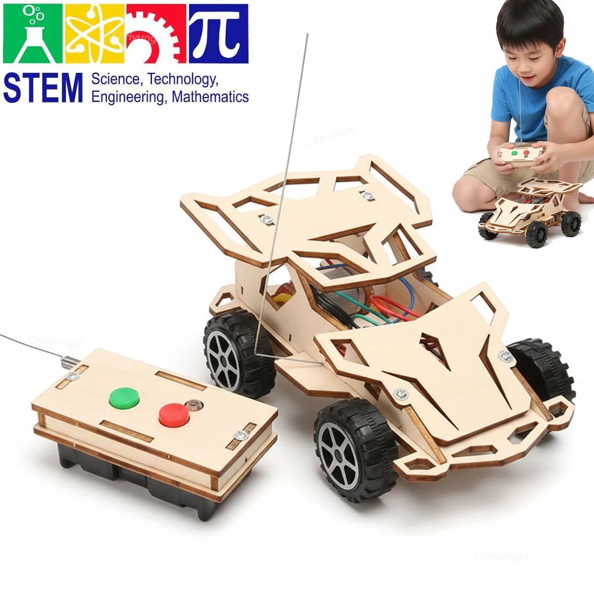 DIY Wooden Remote Control Car Kit STEM Building Toy Educational Science Project Wireless Racing Car for Kids Teens Gifts