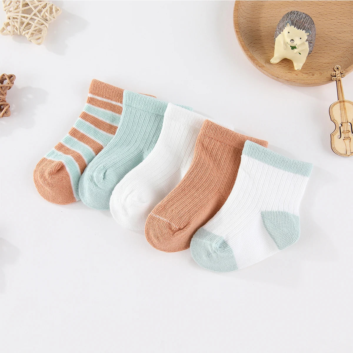 Kiddiezoom 5 Pairs/Set Four Seasons 0-12Months Fashion Newborn Baby Boy Girl Socks 100%Cotton Soft Infant Accessories