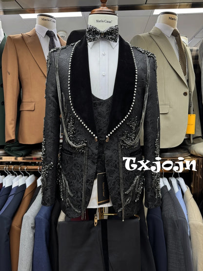 New Arrival Luxurious Men's Suit Set 3 Pieces Banquet Party Wear Handsome Elegant Shawl Lapel Tuxedo For Men Dancing Wear