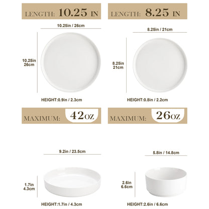 MALACASA 12/16/18/24 Piece Dinner Plates Sets Black Rim Half Standing Edge Dinnerware with 4/6PCS Dinner Plate/Dessert/Soup/Bowl
