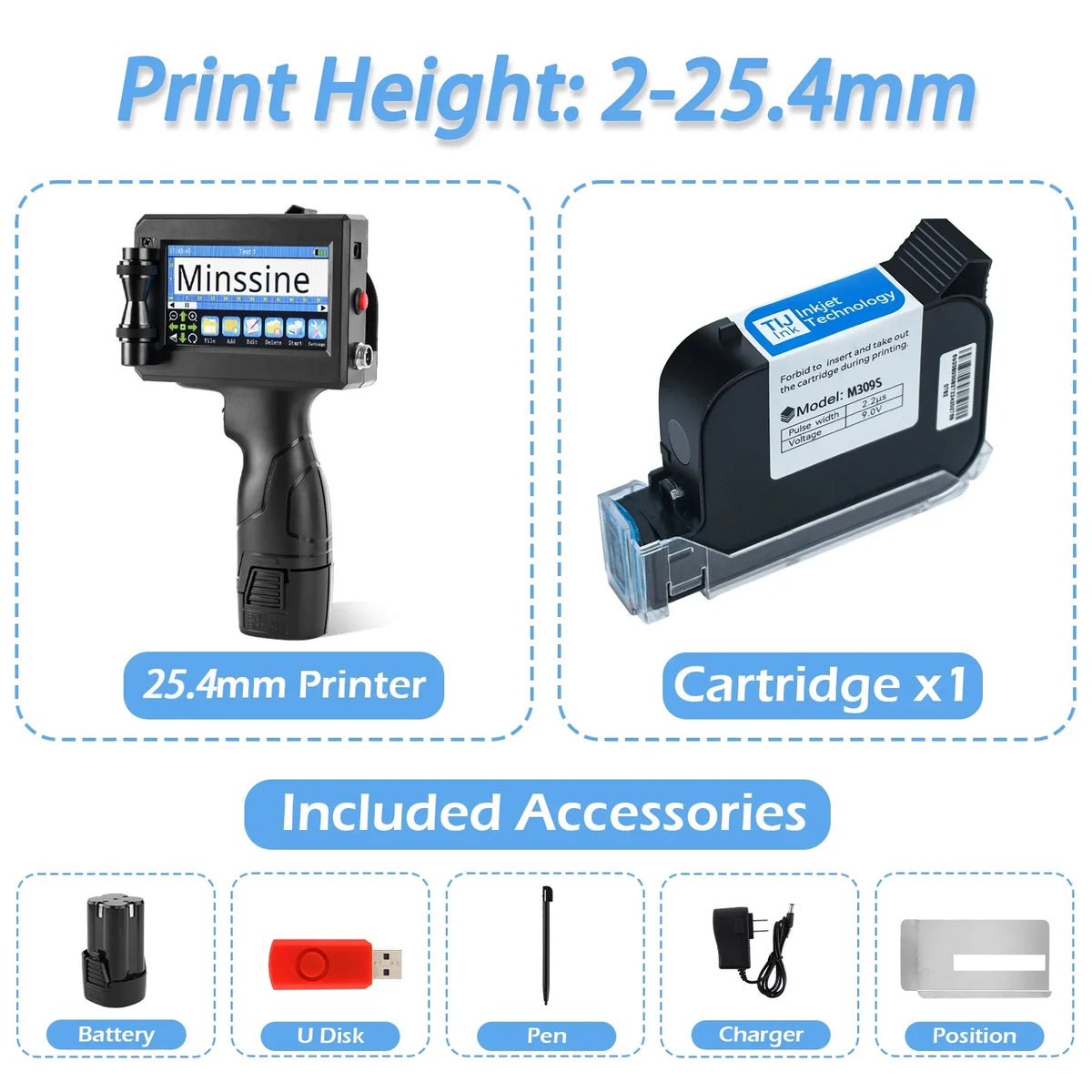 12.7/25.4mm Handheld Inkjet Printer for QR Barcode Batch Date Number Logo Expiry Date Coding Machine Non-encrypted 25 Languages