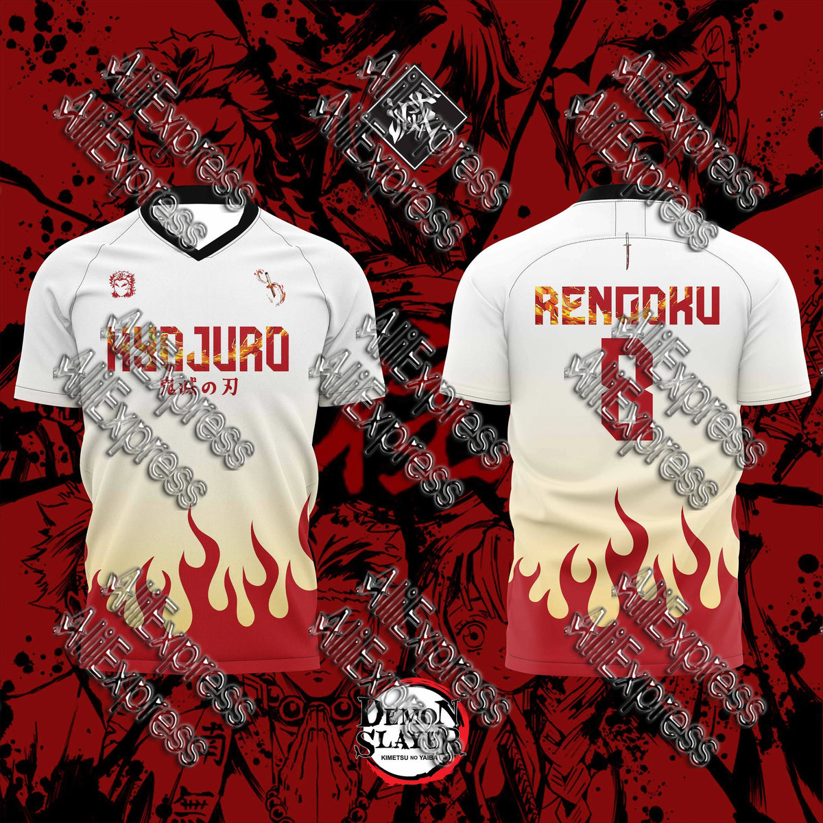 Summer Vintage Anime Devil Slayer Short Sleeve Tops Fashion Unisex Manga Breathable V-Neck T-Shirt Japanese Classic Anime Tee